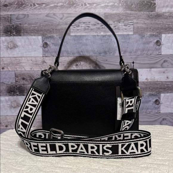 NWT! Karl Lagerfeld Paris “Simone”Black and White Designer Leather Crossbody - Picture 5 of 16